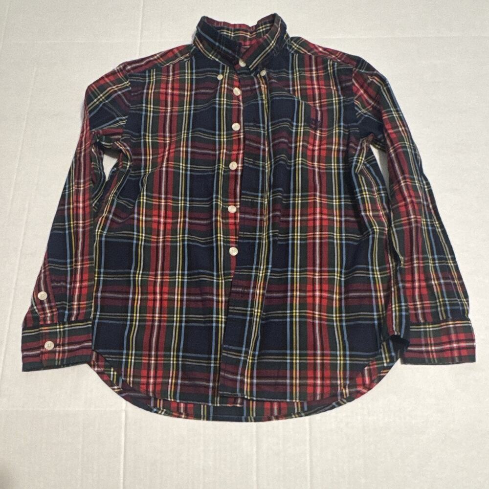 Chaps Easy Care Boys M (10-12) Cotton Woven Plaid Button-Down Shirt